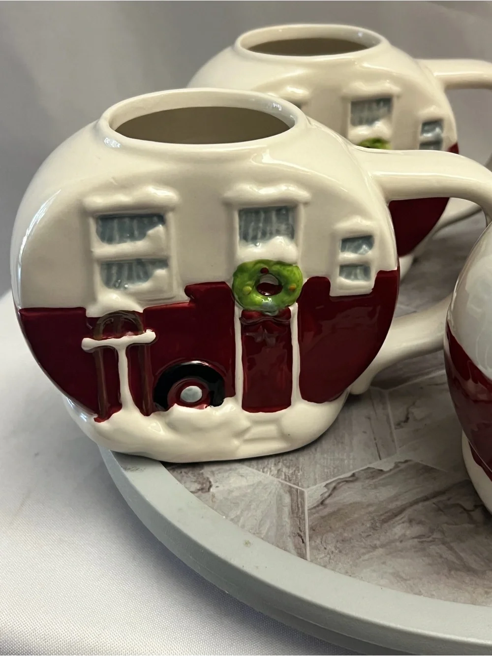Holiday Cottage Collection Winter Wonder Lane Christmas House Mugs Set Of 4